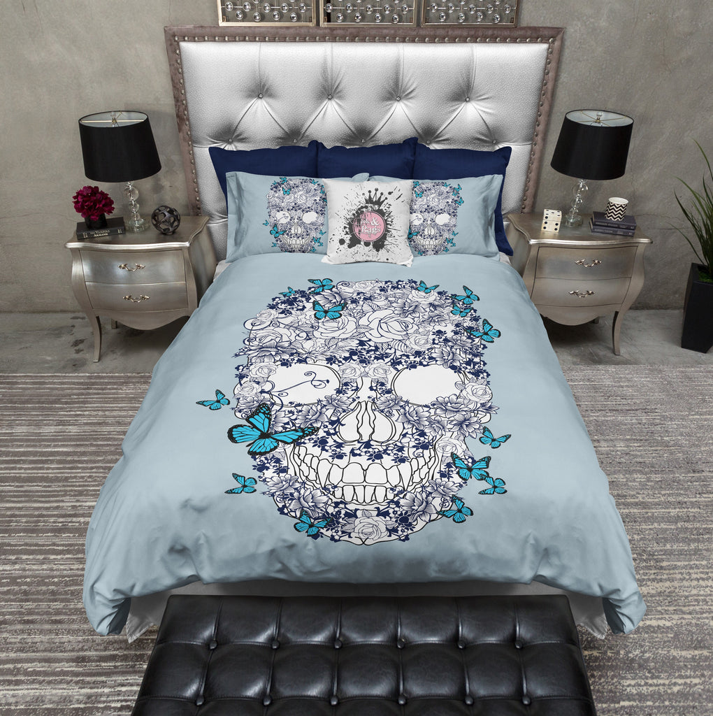 Blue Butterfly Skull Bedding Collection