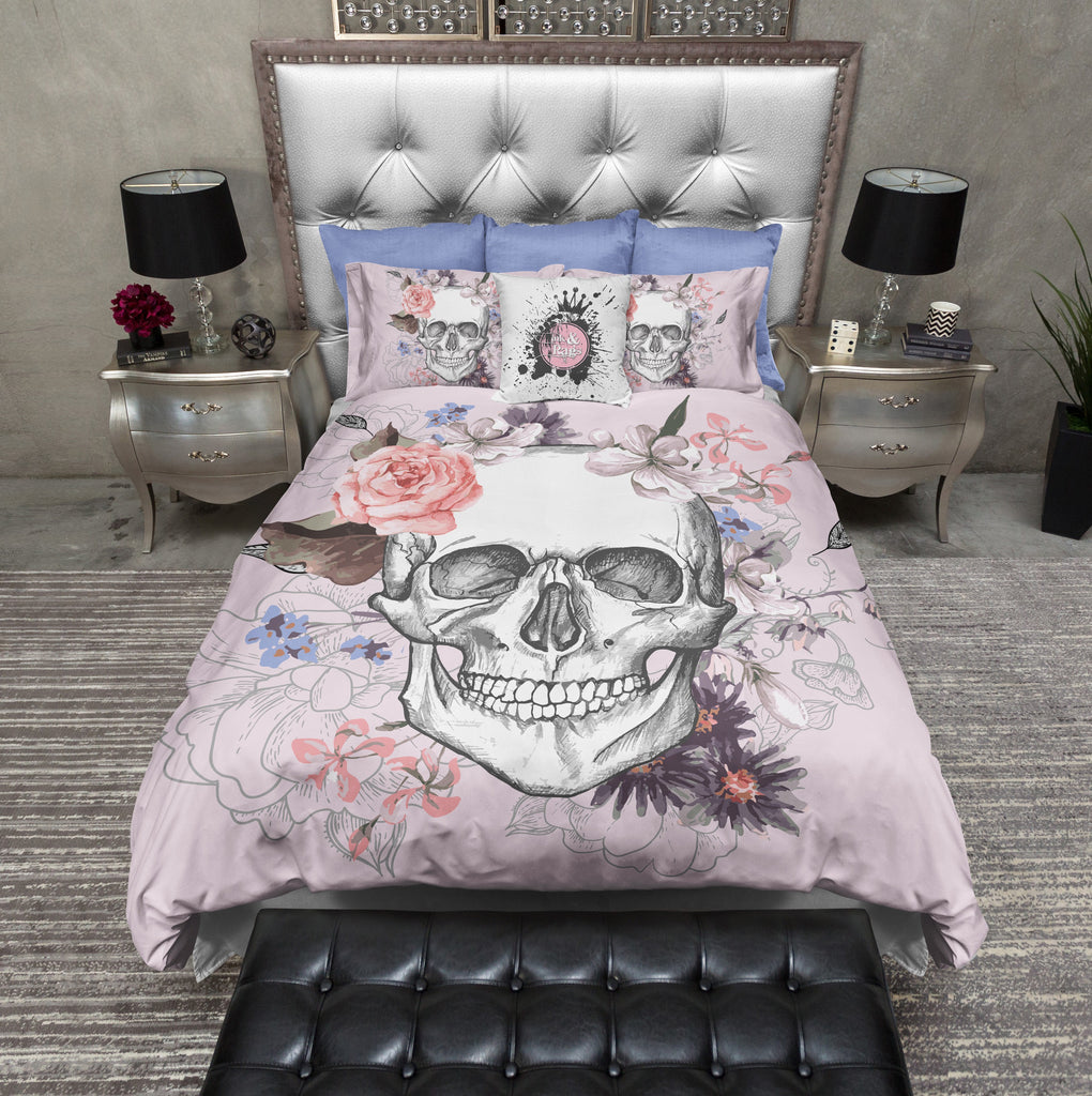 Soft Pink and Floral Skull Bedding Collection