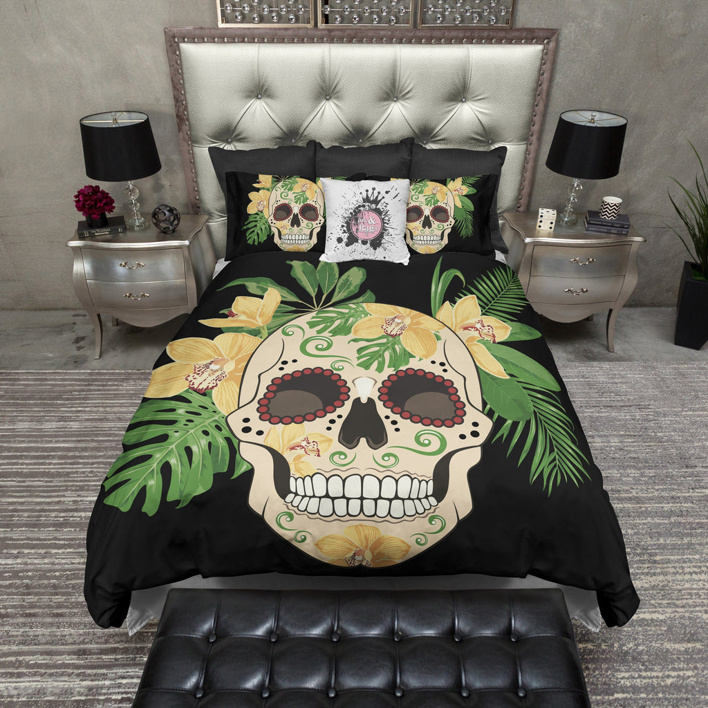 Golden Tropical Sugar Skull CREAM Bedding Collection