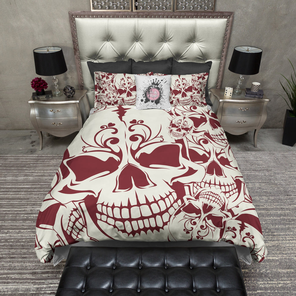 Red and Cream Mosaic Skull CREAM Bedding Collection