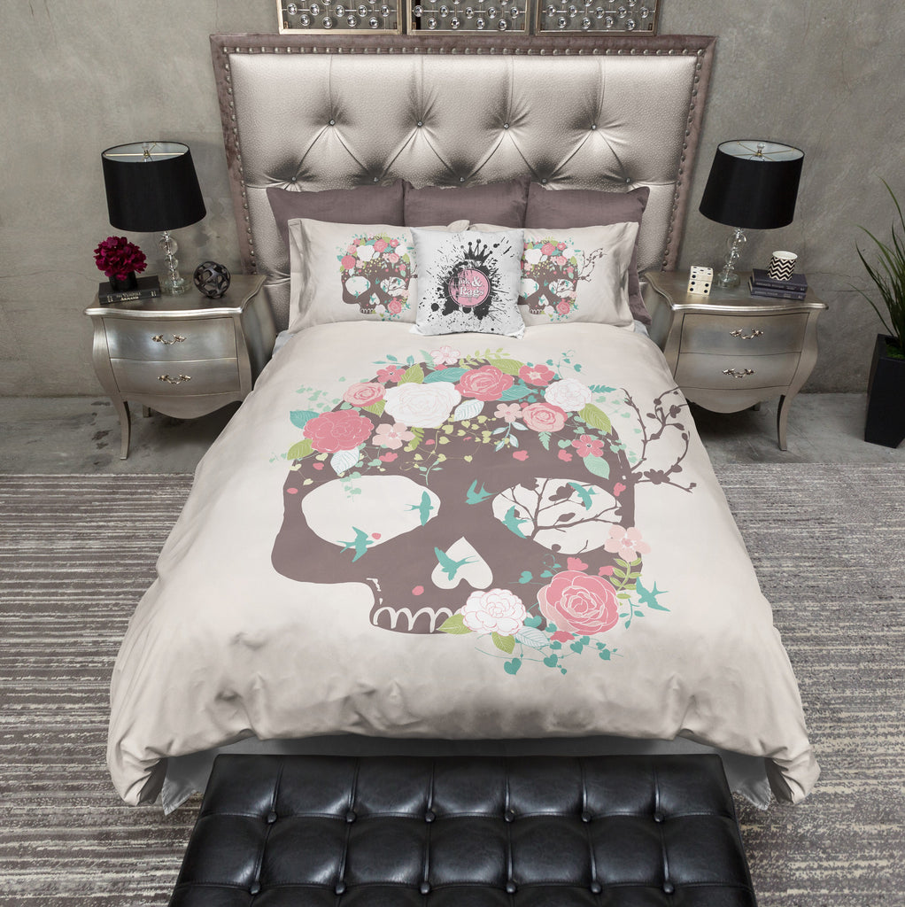 Flower Blue Bird and Skull Bedding Collection