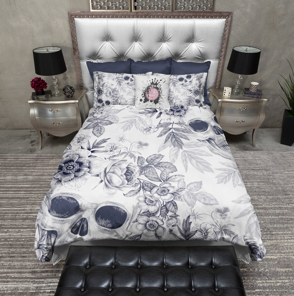 Light Blueprint Lily Skull Bedding Collection