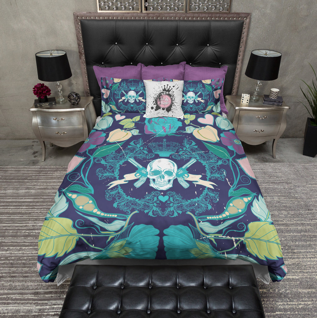 Colorful Guns Flowers and Skull Bedding Collection