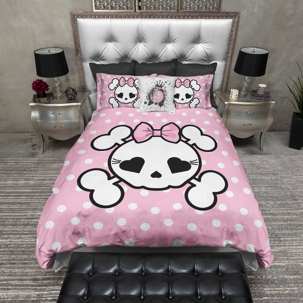 Pink Polka Dot Candy Skull Bedding Collection