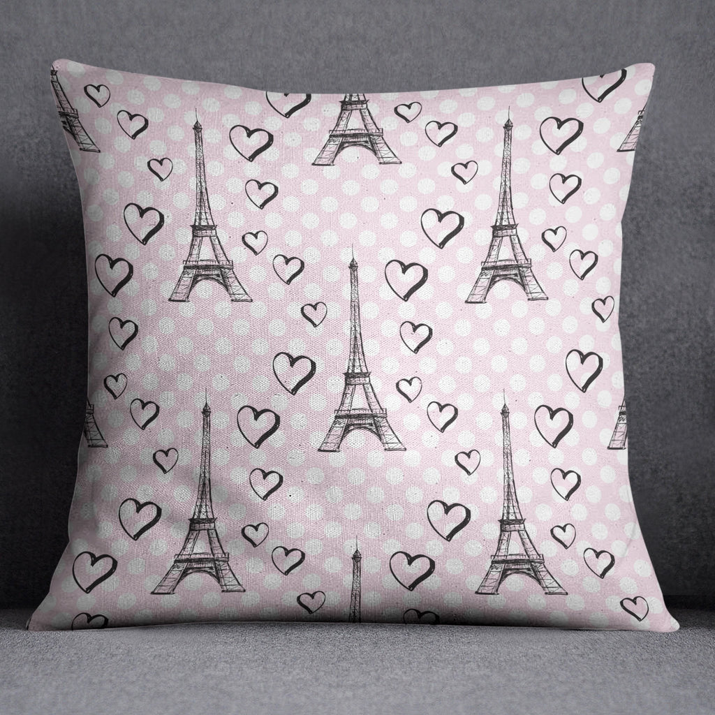 Pink Dot Love Paris Eiffel Tower Throw Pillow