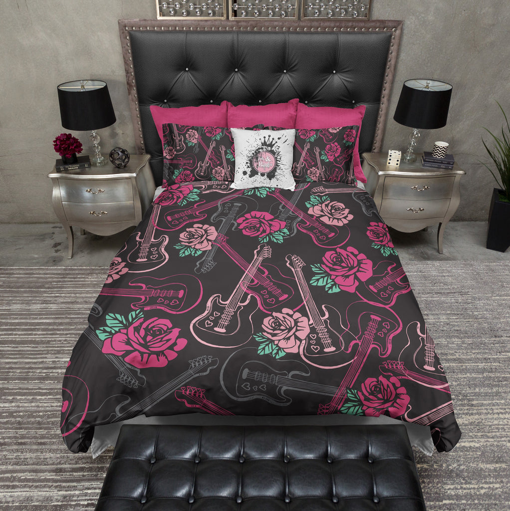 Rockabilly Guitar and Rose Bedding Collection