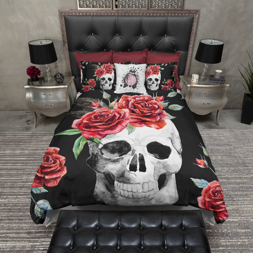 Red Rose Skull Bedding Collection