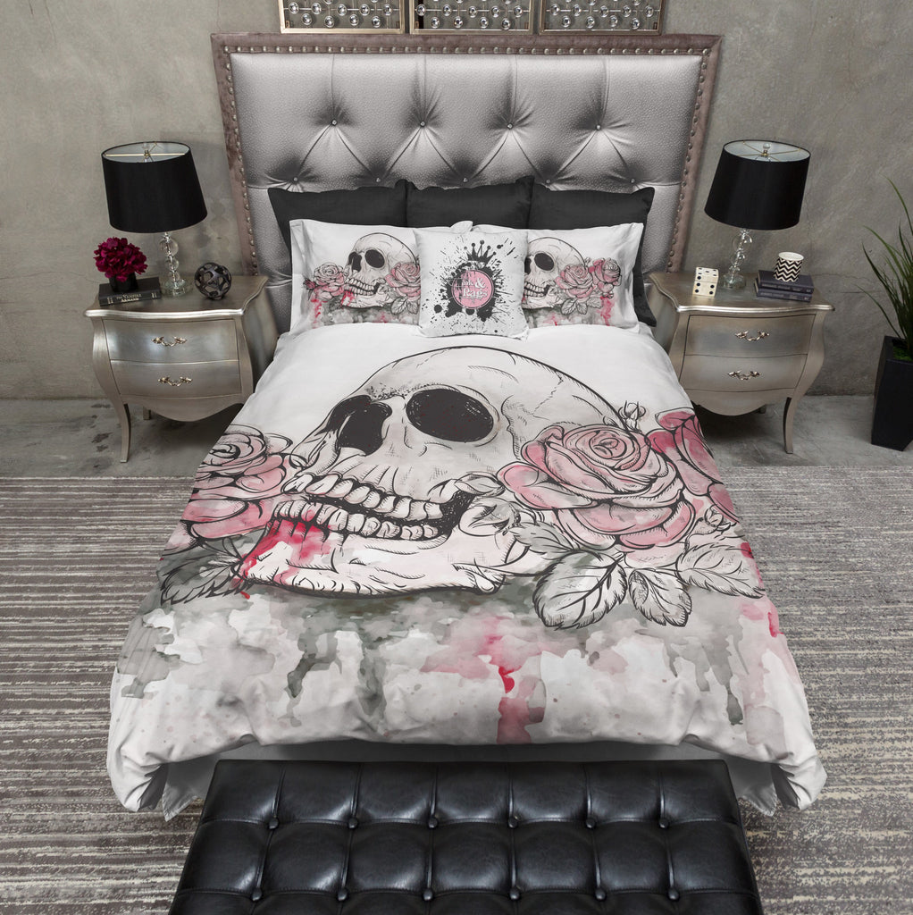 Bleeding Roses Watercolor Skull Bedding Collection