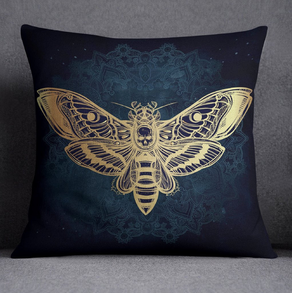 Midnight Mandala Death Moth Throw Pillow
