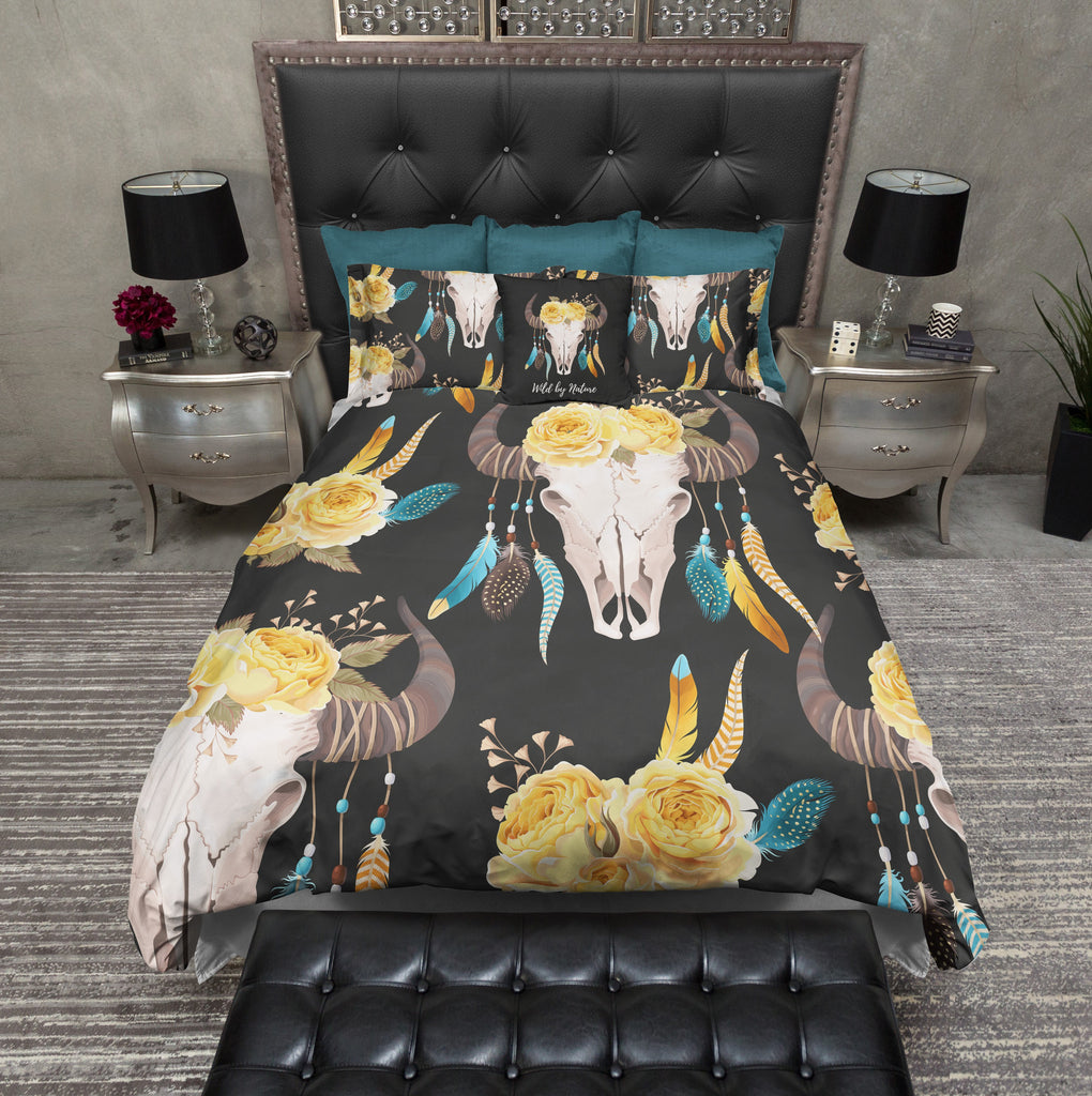 Wild by Nature Yellow Rose Buffalo Skull Bedding Collection