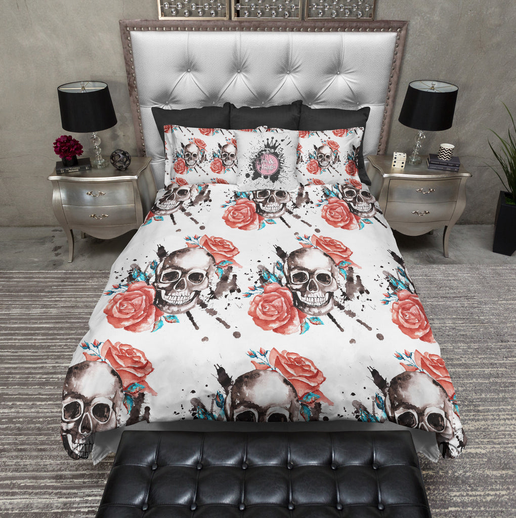 Red Roses with Turquoise Accents and Skulls Bedding Collection