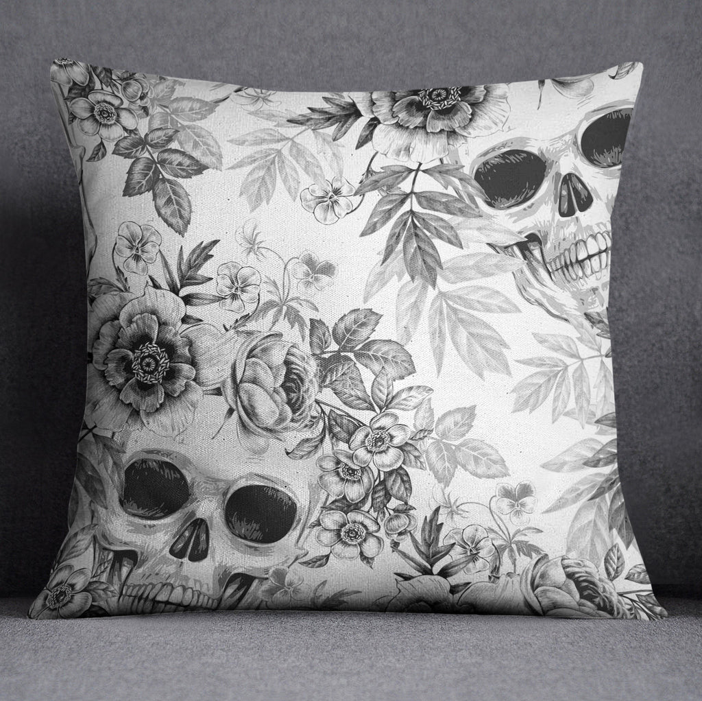 Blackprint on White Floral Skull Decorative Throw and Pillow Cover Set
