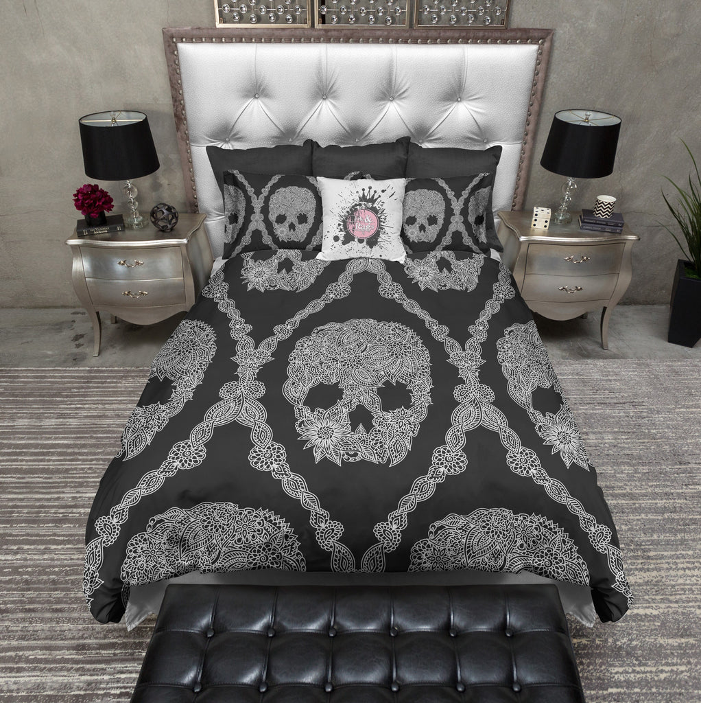 Black and White Lace Skull Bedding Collection