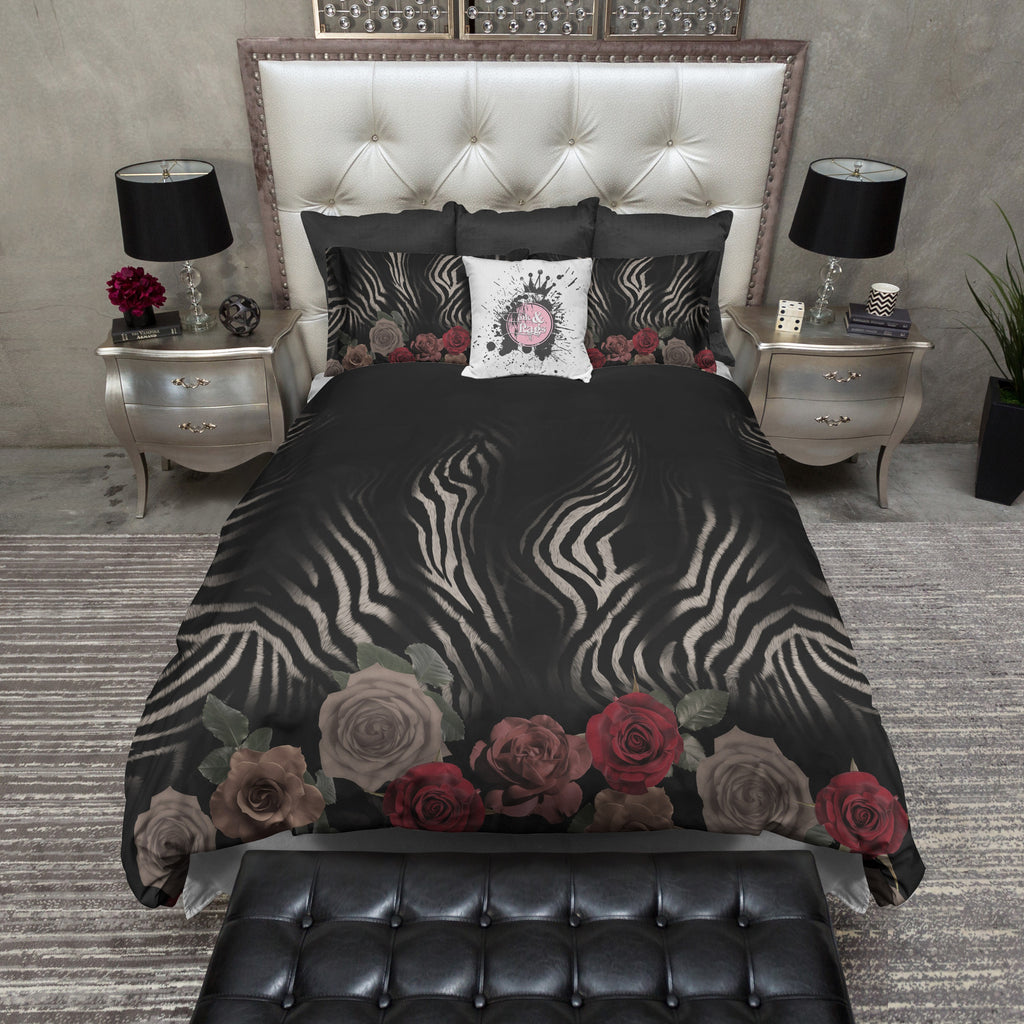 Zebra Rose Animal Print Bedding Collection