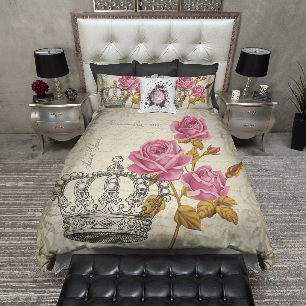 Vintage Style Crown Rose CREAM Bedding Collection