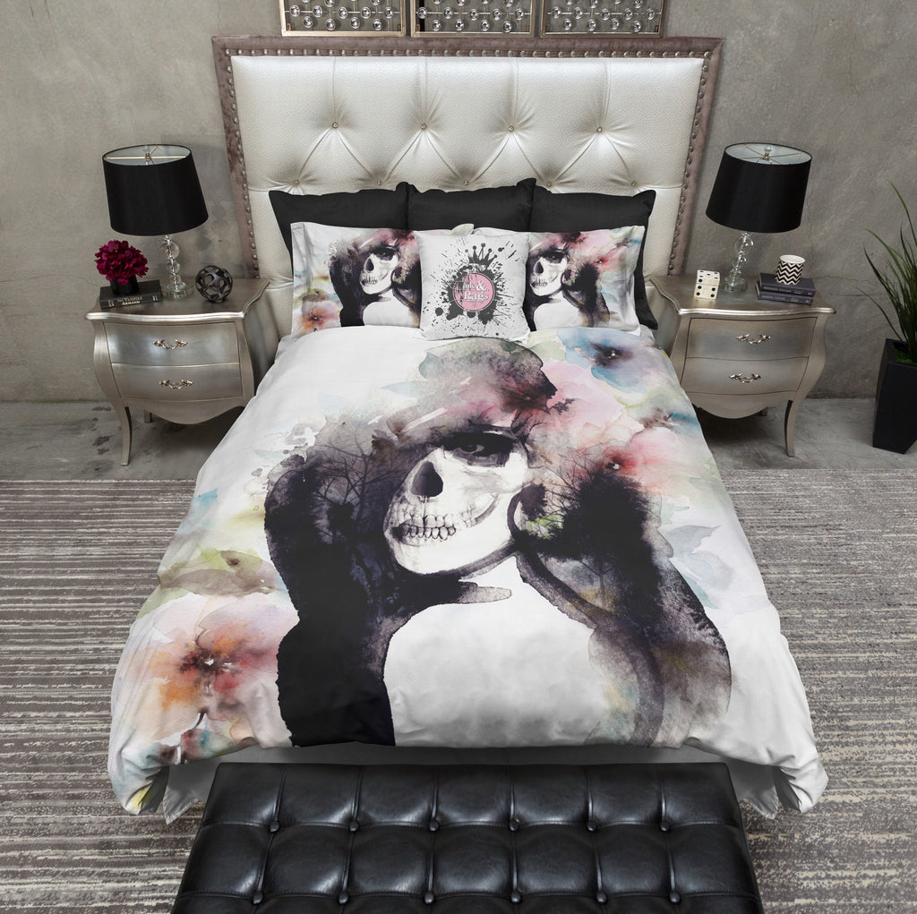 Watercolor Lady Soft Floral Skull Bedding Collection