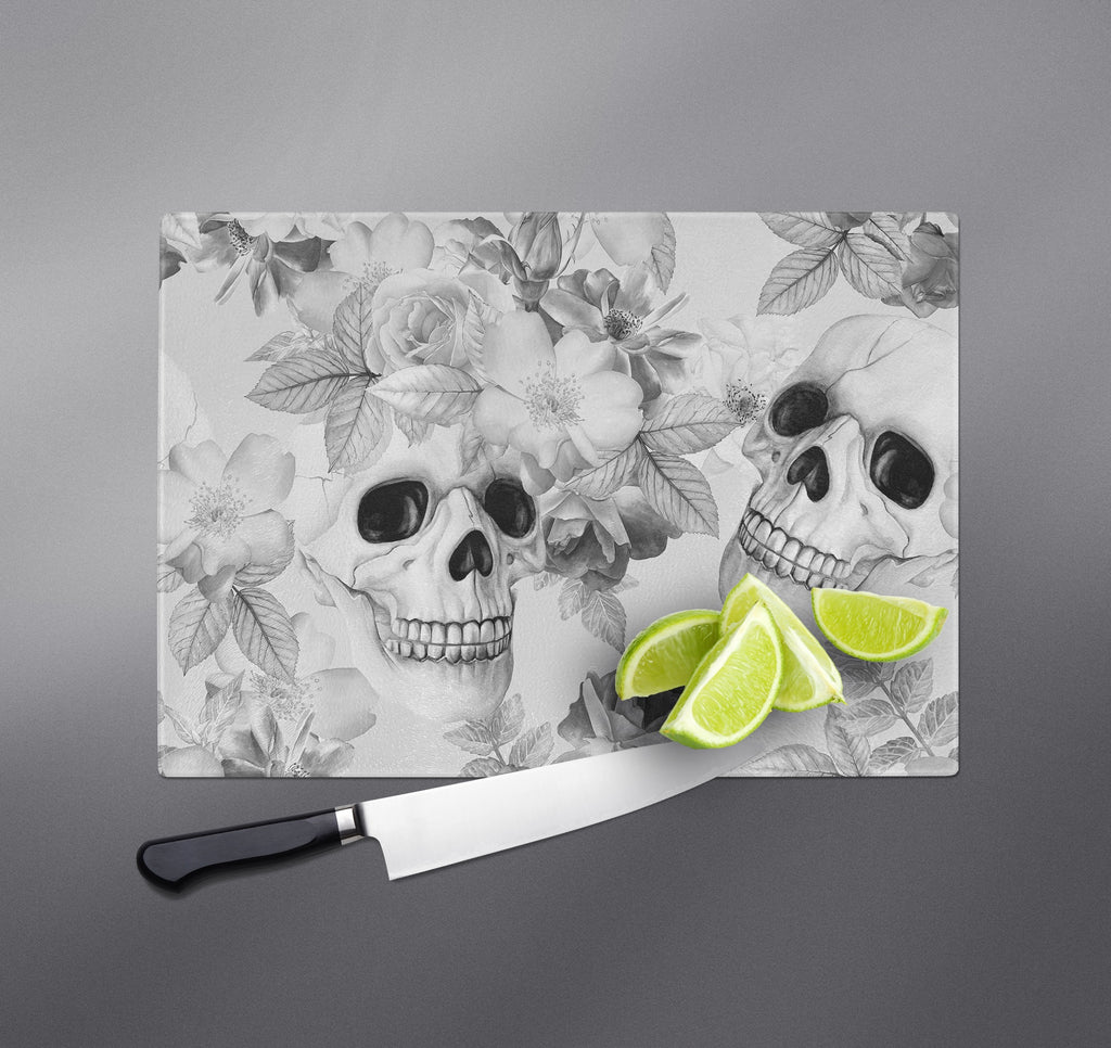 Sketch Skull and Flower Cutting Boards