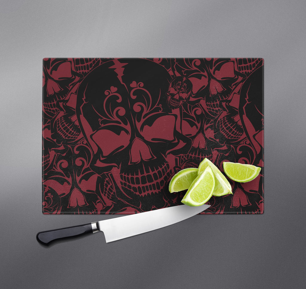 Red and Black Collage Skull Cutting Boards