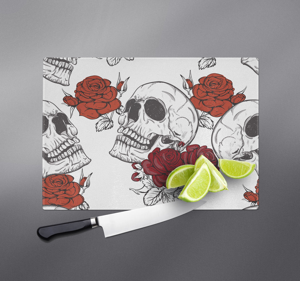 Shades of Red Rose and Skull Cutting Boards