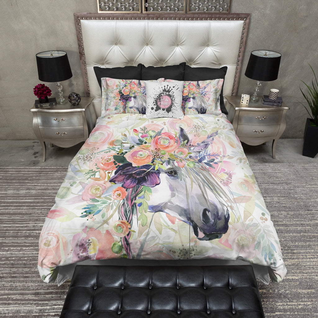 Spring Flower Watercolor Unicorn Bedding Collection