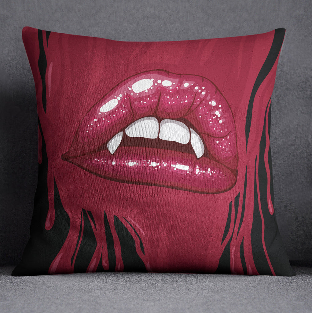 Love Bites Vampire Lips Throw Pillow