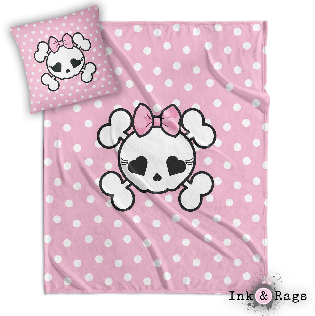 Pink Dot Candy Skull Decorative Throw and Pillow Cover Set