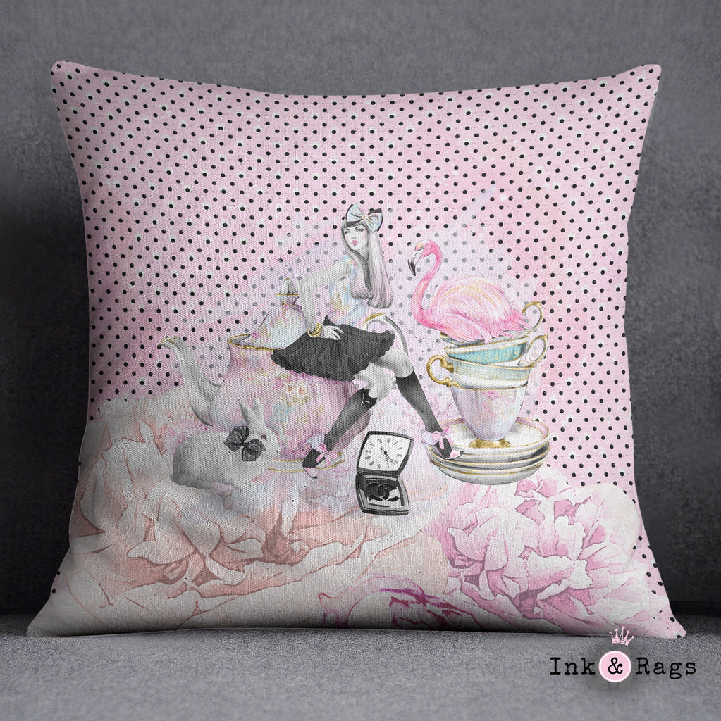 Mad Tea Party Alice in Wonderland Inspired Fashion Throw Pillow