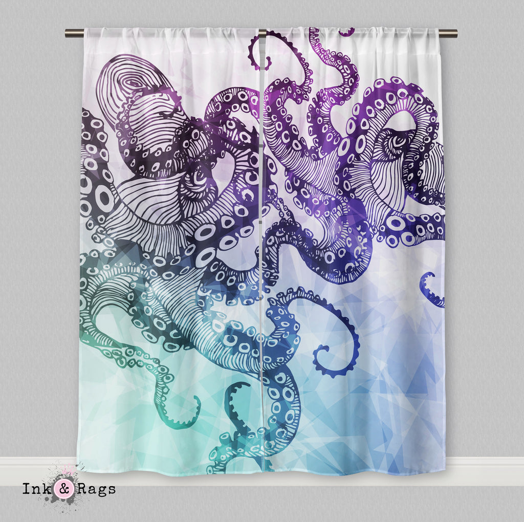 Modern Watercolor Octopus Curtains