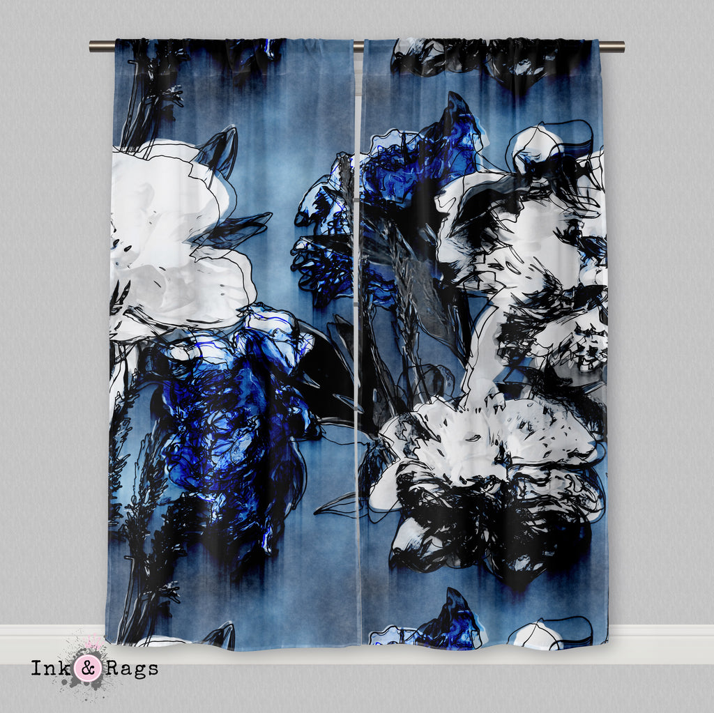Abstract Blue Flower Curtains