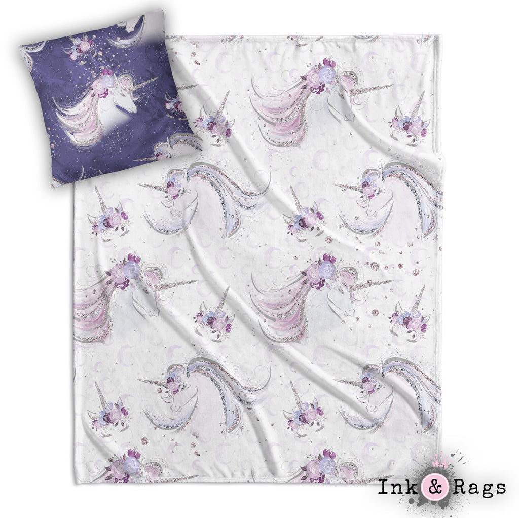 Purple Unicorn Dreams Nursery Throw and Pillow Cover Set