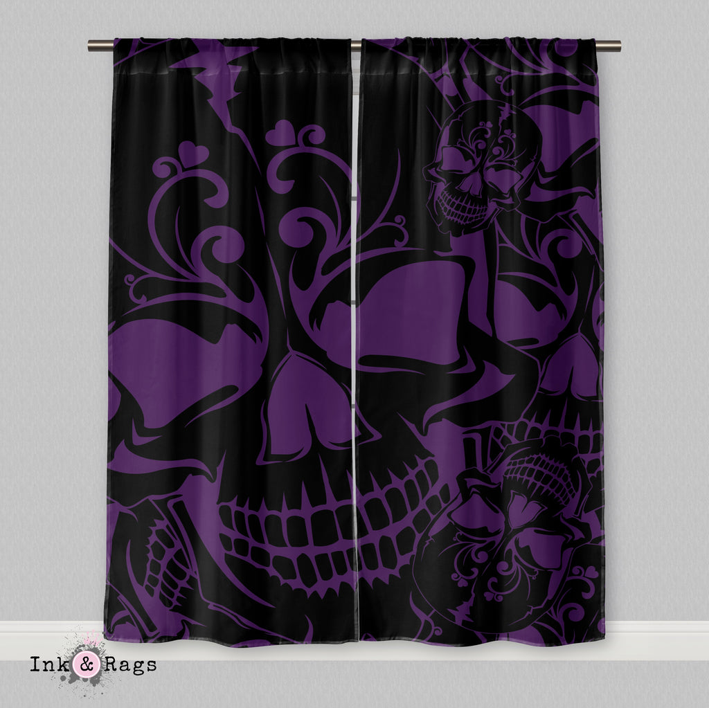 Purple and Black Collage Skull Curtains