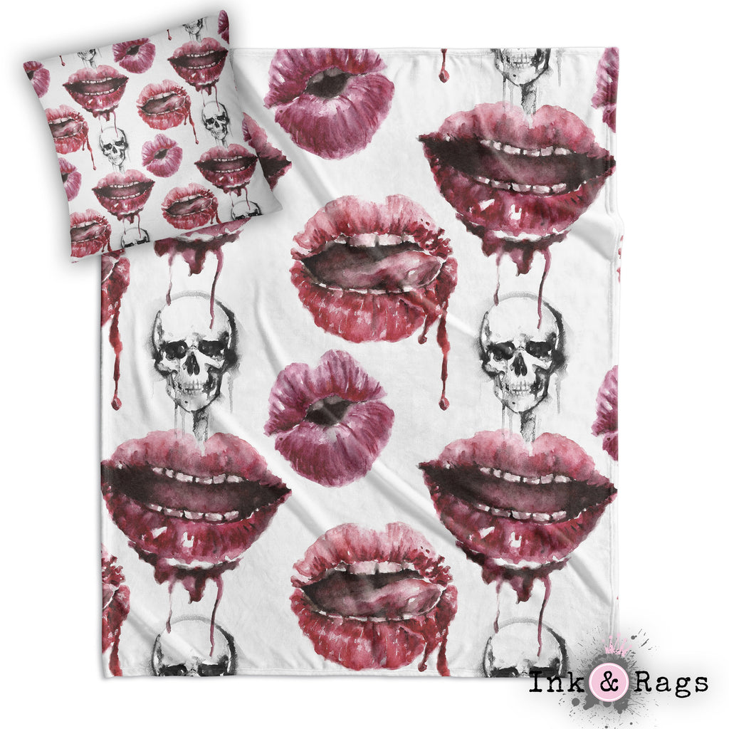 Oh la la! Lips and Skulls Decorative Throw and Pillow Cover Set