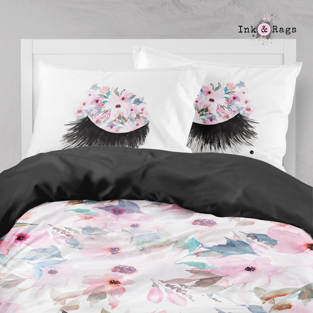 Lips and Lashes Pink Watercolor Flower Big Kids Bedding