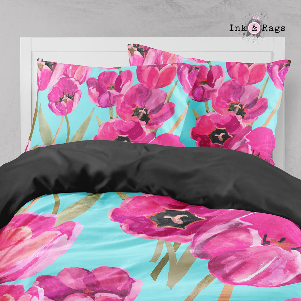 Pink Poppy and Turquoise Big Kids Bedding