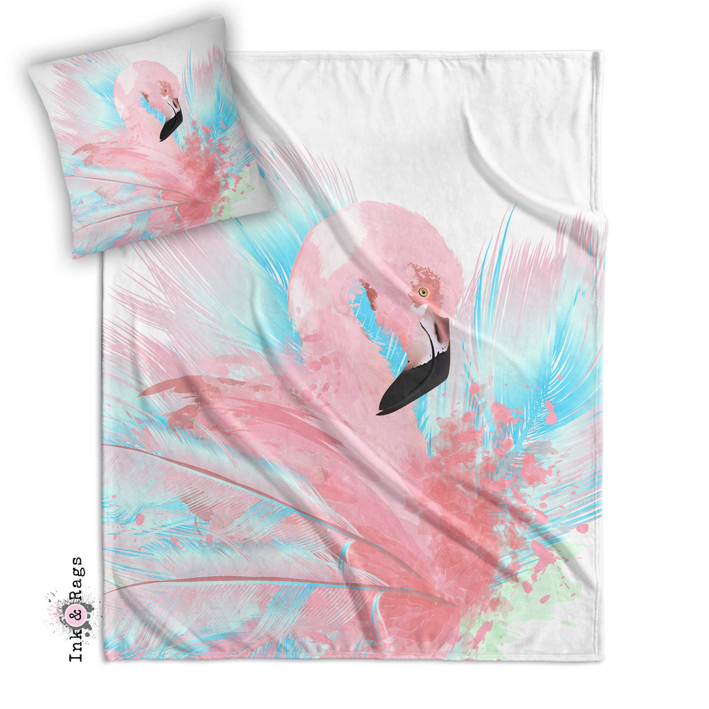 Watercolor Flamingo Decorative Throw and Pillow Cover Set