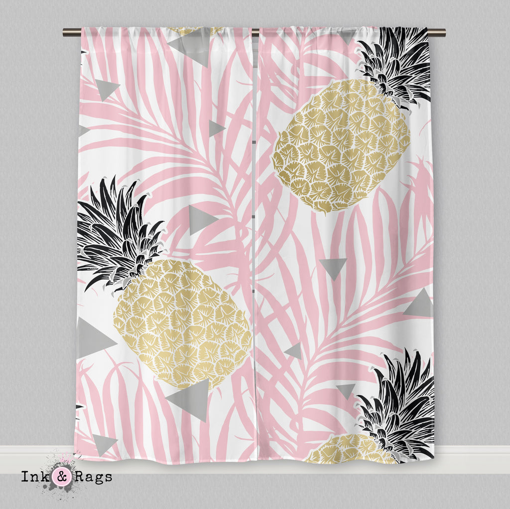 Pink Palm Geometric Pineapple Curtains