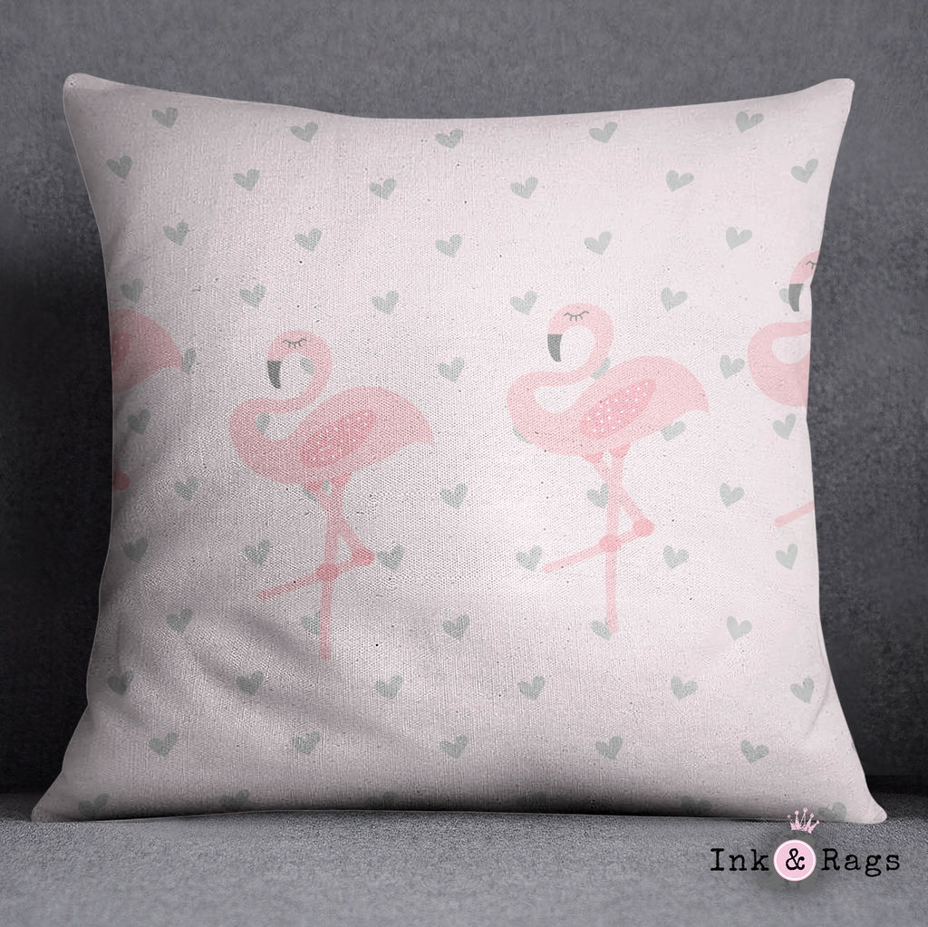 Baby Pink Marching Flamingo Heart Throw Pillow