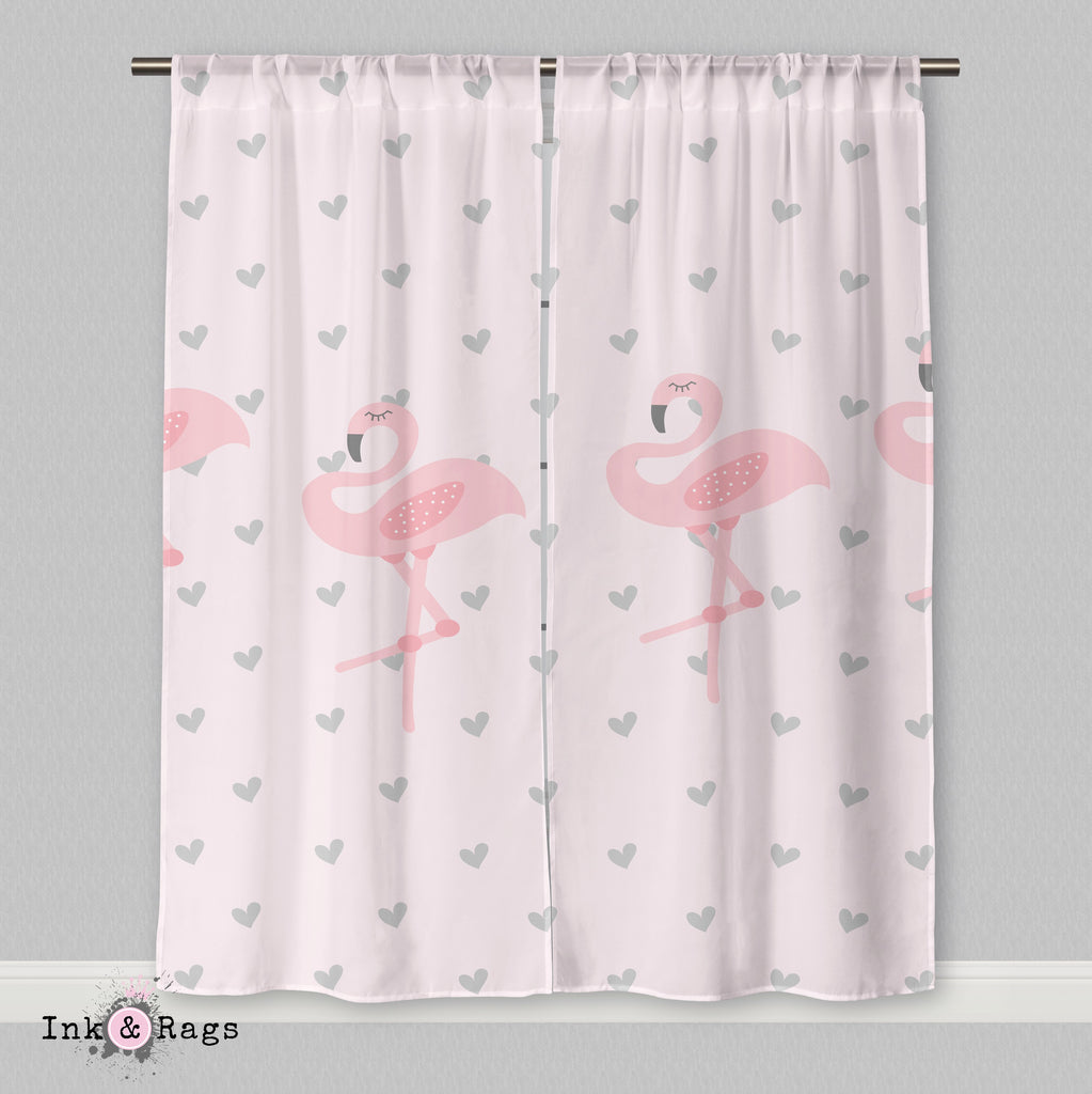 Baby Pink Marching Flamingo Heart Curtains