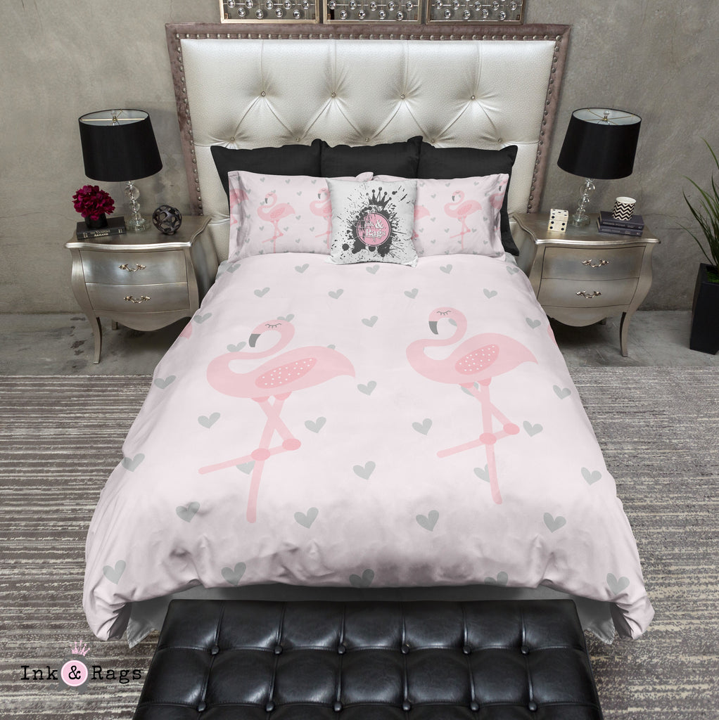 Baby Pink Marching Flamingo Heart Bedding Collection