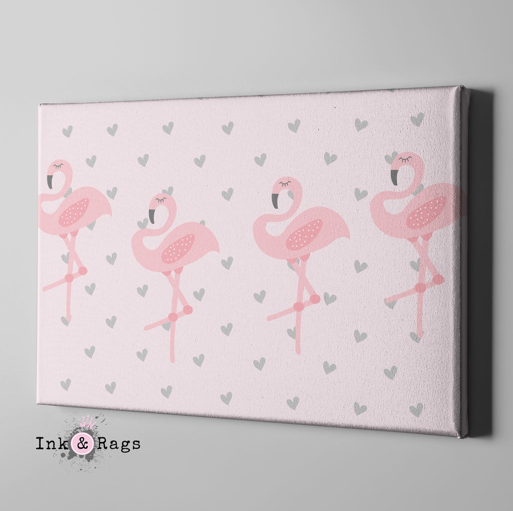 Baby Pink Marching Flamingo Heart Gallery Wrapped Canvas