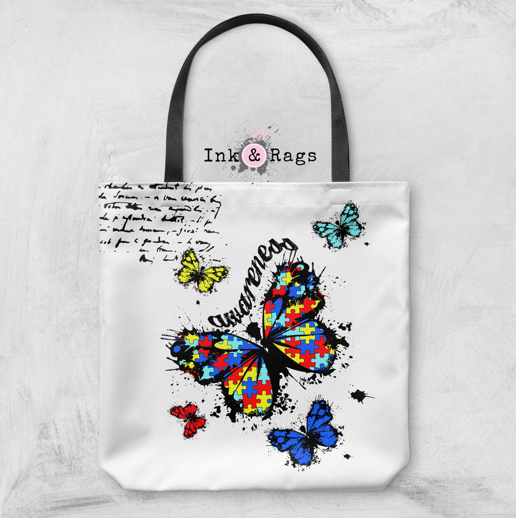 Butterfly Puzzle Piece Autism Awareness Tote