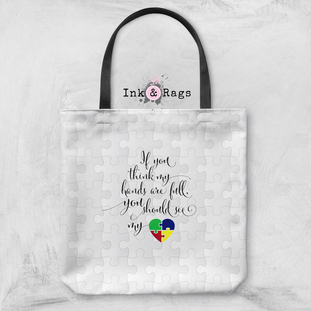 Heart and Hands Full Autism Awareness Tote