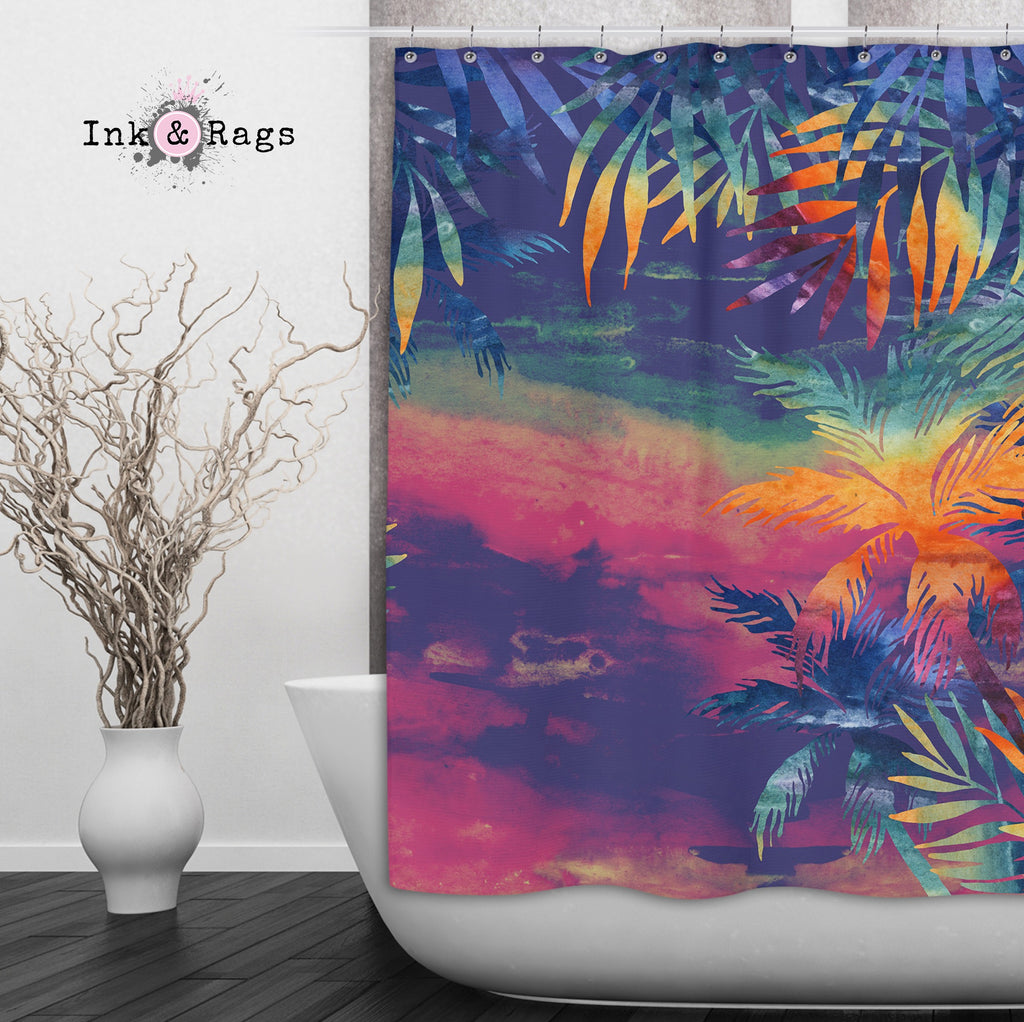 Abstract Tropical Sunset Shower Curtains and Optional Bath Mats