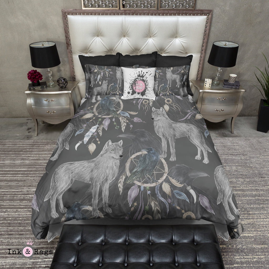 Grey Wolf Raven and Dreamcatcher Bedding Collection