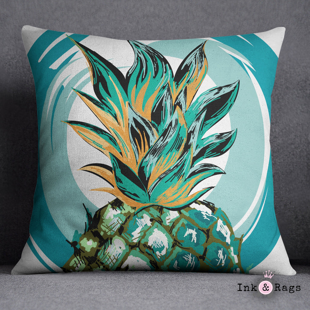 Teal Pineapple Throw Pillow