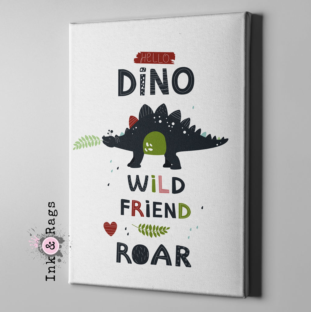 Hello Dino Wild Friends Dinosaur Gallery Wrapped Canvas
