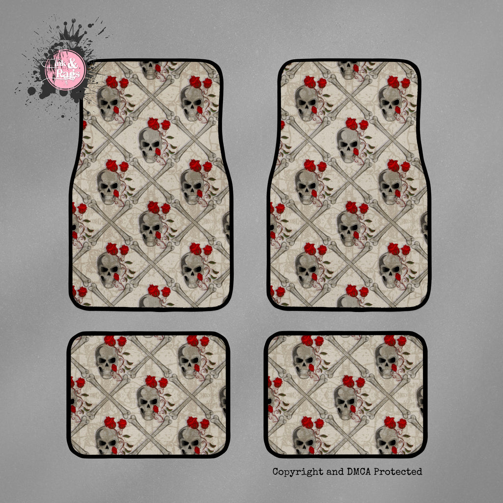 Red Rose and Skull and Crossbone Car Mats