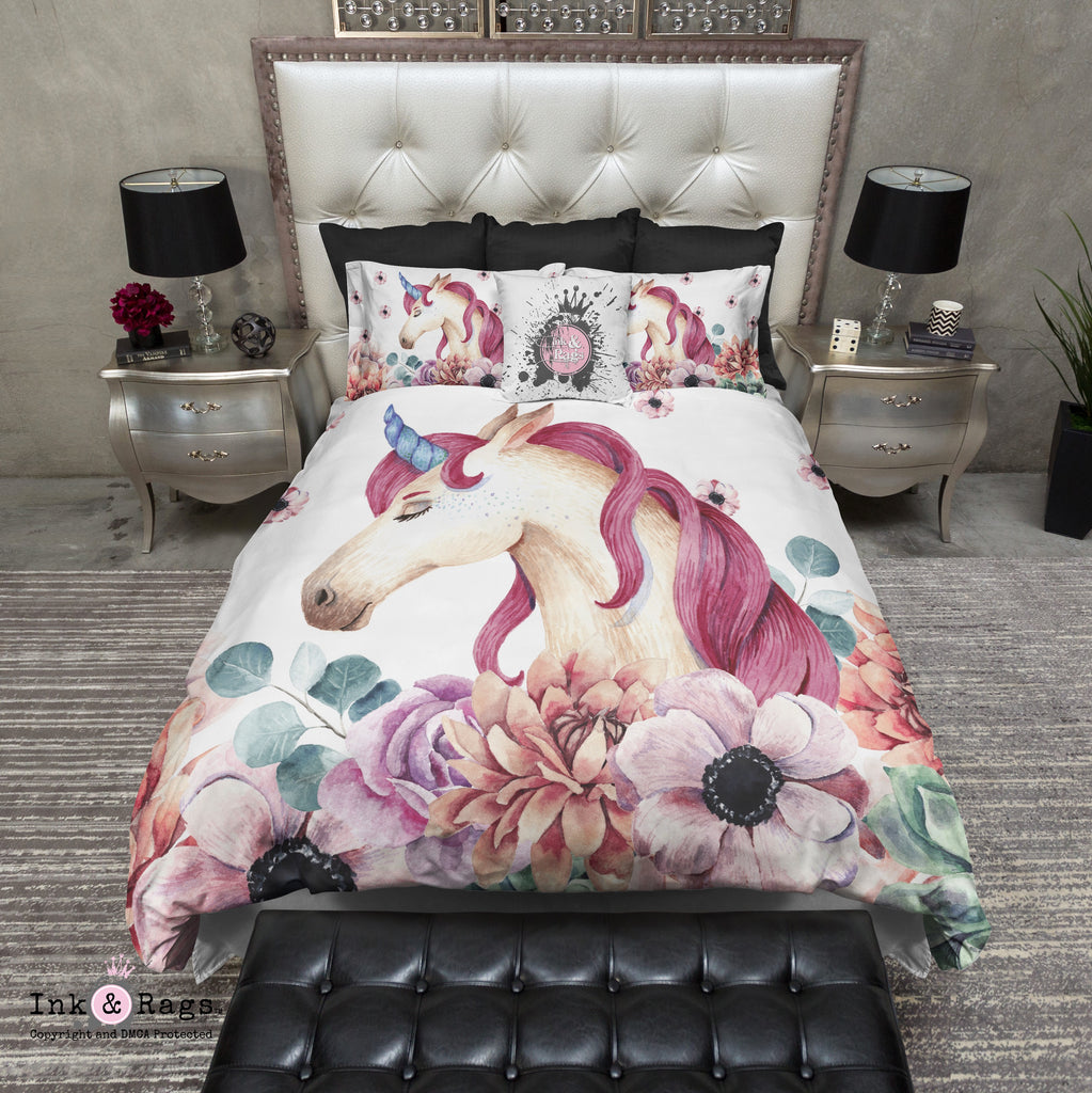 Sleepy Unicorn and Flower Bedding Collection