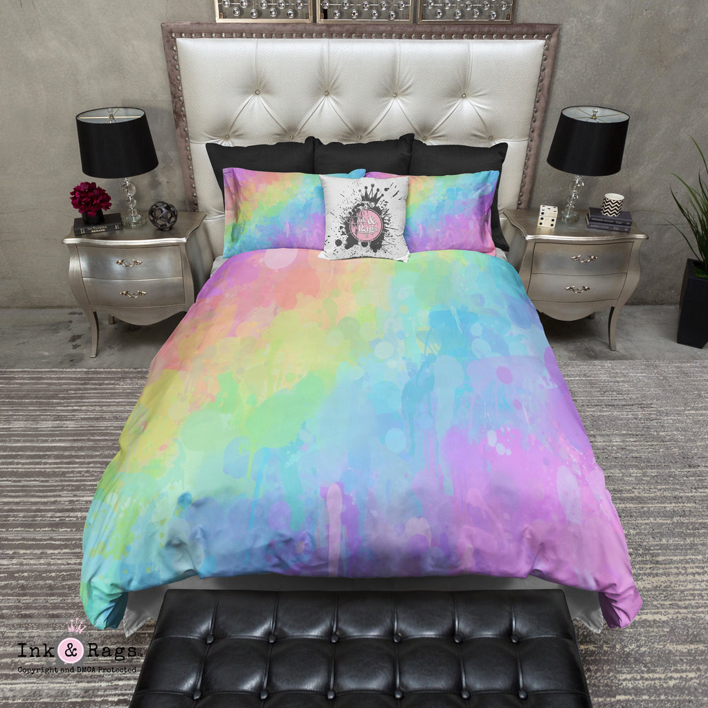 Rainbow Paint Splatter Bedding Collection
