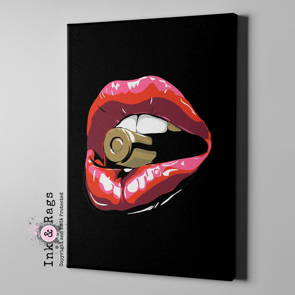 Bite the Bullet Lips Gallery Wrapped Canvas